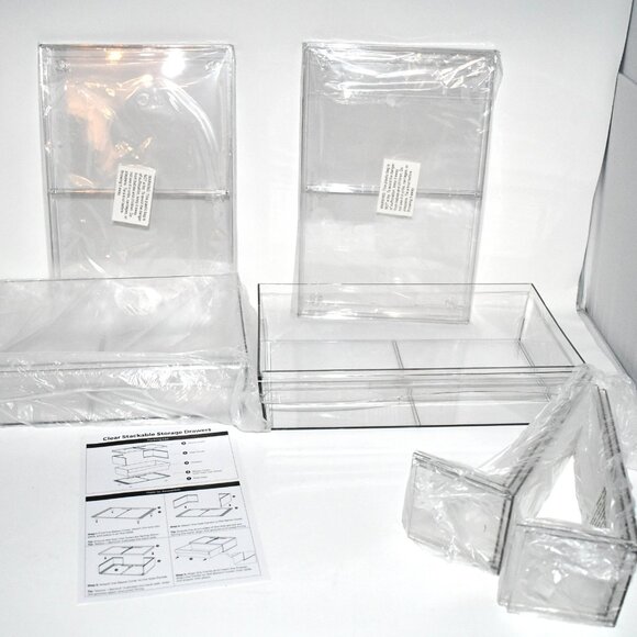 DELAMU Stackable Drawer Organizer – 2-Pack Clear Countertop Storage Bins with Li - Picture 2 of 4
